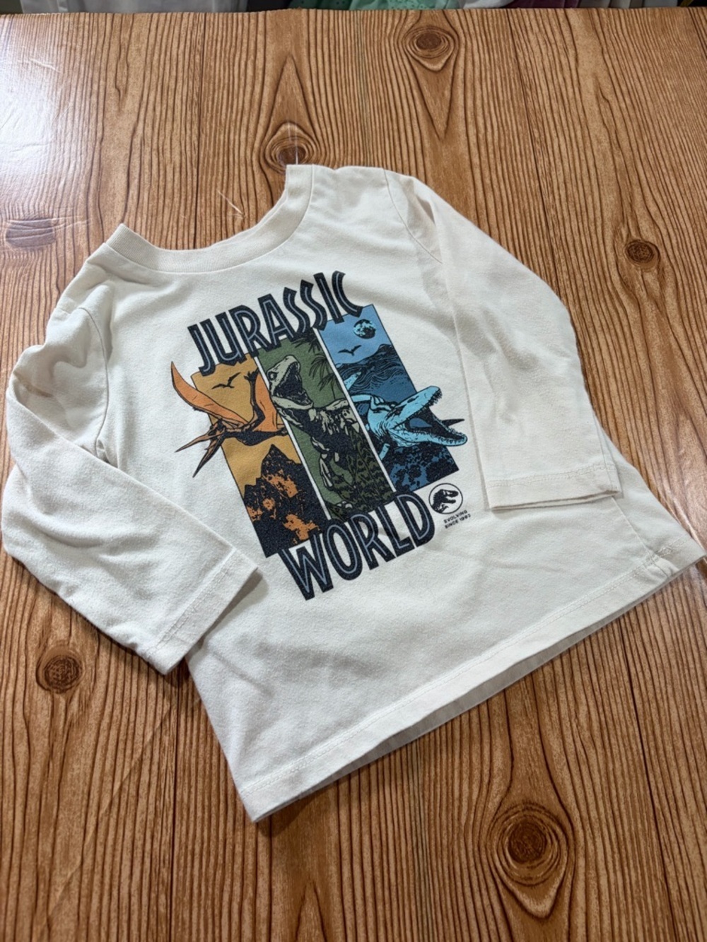 4/$20 Jurassic World Off-White Kids Long-Sleeve Graphic Tee with Dinosaur